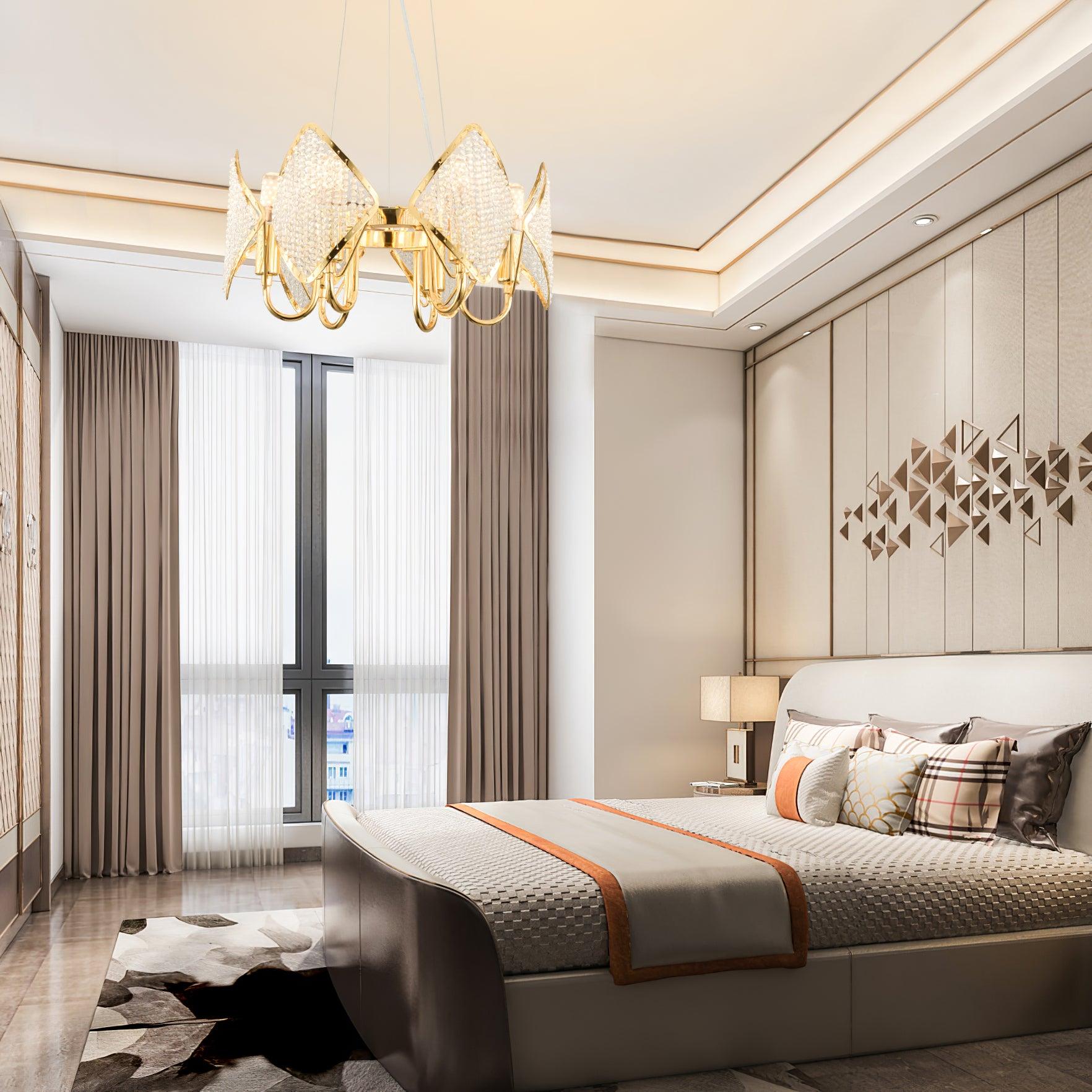 Modern Rhombus Crystal Chandelier Gold Geometric Ring LED Pendant Lighting for Luxury Interiors