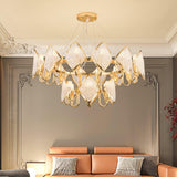 Modern Rhombus Crystal Chandelier Gold Geometric Ring LED Pendant Lighting for Luxury Interiors