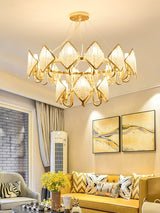 Modern Rhombus Crystal Chandelier Gold Geometric Ring LED Pendant Lighting for Luxury Interiors