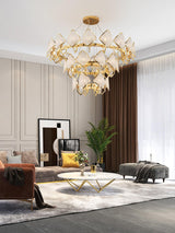 Modern Rhombus Crystal Chandelier Gold Geometric Ring LED Pendant Lighting for Luxury Interiors