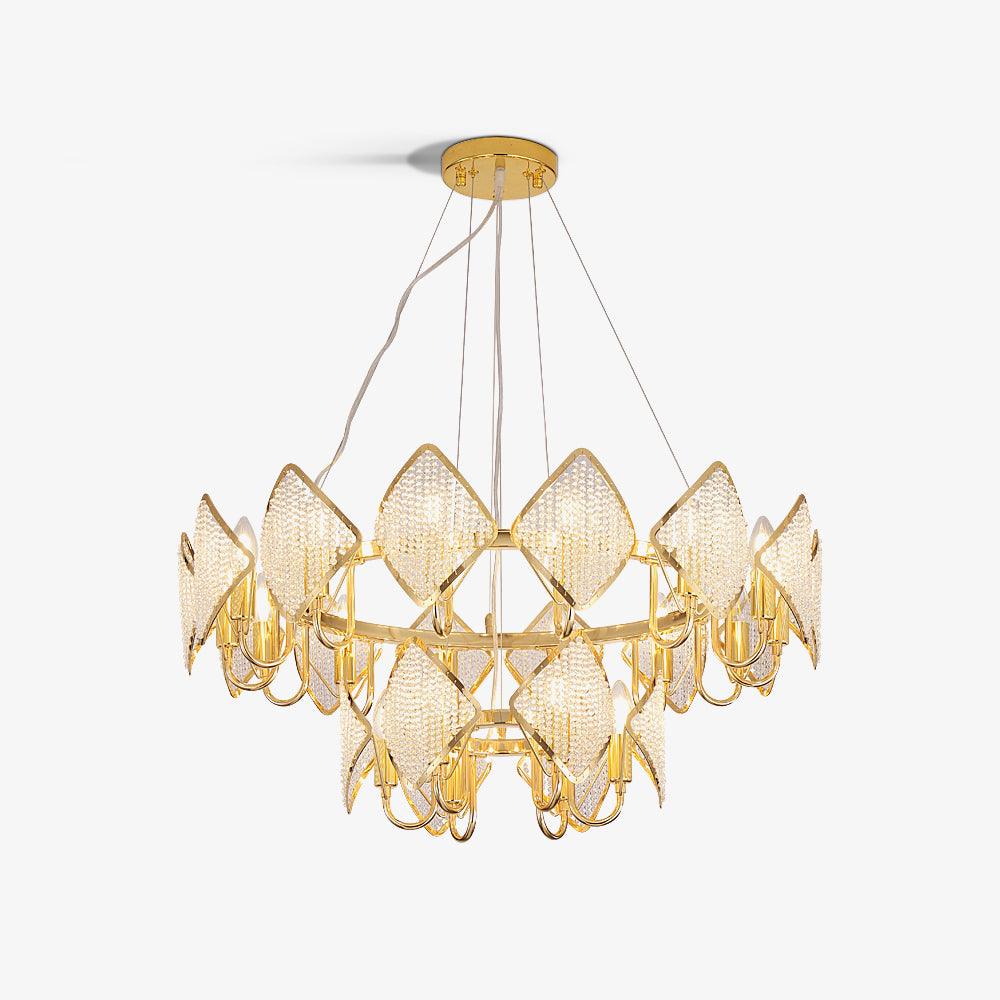 Modern Rhombus Crystal Chandelier Gold Geometric Ring LED Pendant Lighting for Luxury Interiors