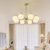 Modern Ribbed Glass Matcha Branch Chandelier with Milky White Shades for Living Dining Room