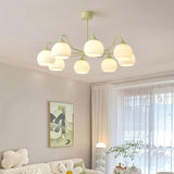 Modern Ribbed Glass Matcha Branch Chandelier with Milky White Shades for Living Dining Room