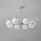 Modern Ribbed Glass Matcha Branch Chandelier with Milky White Shades for Living Dining Room