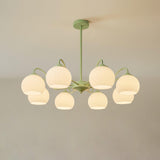 Modern Ribbed Glass Matcha Branch Chandelier with Milky White Shades for Living Dining Room