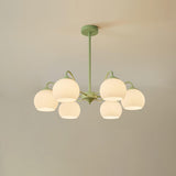 Modern Ribbed Glass Matcha Branch Chandelier with Milky White Shades for Living Dining Room