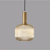 Modern Ribbed Glass Pendant Light with Metal Fixture in Amber Green and Gray Finishes