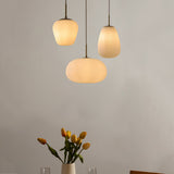 Modern Ribbed White Glass Cocoon Pendant Light Geometric Hanging Lamp with Brass Accents