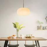 Modern Ribbed White Glass Cocoon Pendant Light Geometric Hanging Lamp with Brass Accents