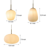 Modern Ribbed White Glass Cocoon Pendant Light Geometric Hanging Lamp with Brass Accents