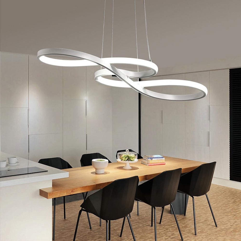 Modern Ribbon LED Pendant Light Geometric Wave Linear Chandelier for Kitchen Island and Dining Room