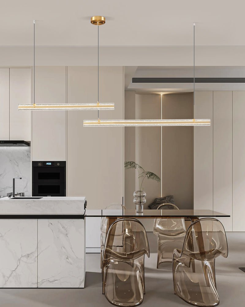Modern Ribbon Textured LED Linear Pendant Light with Smoke Grey Glass Shade
