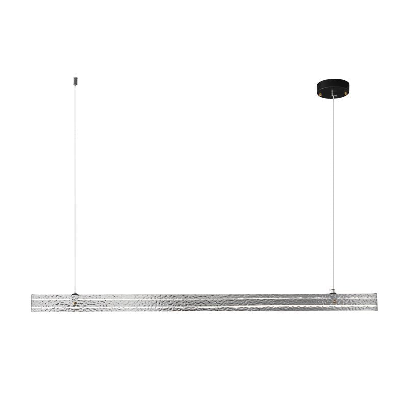 Modern Ribbon Textured LED Linear Pendant Light with Smoke Grey Glass Shade