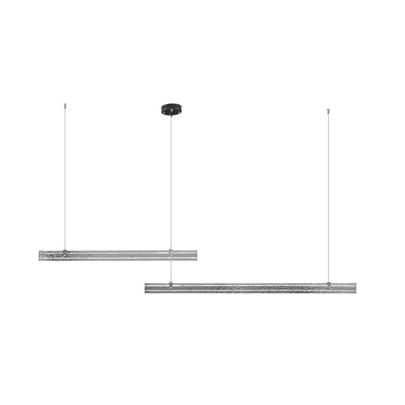 Modern Ribbon Textured LED Linear Pendant Light with Smoke Grey Glass Shade