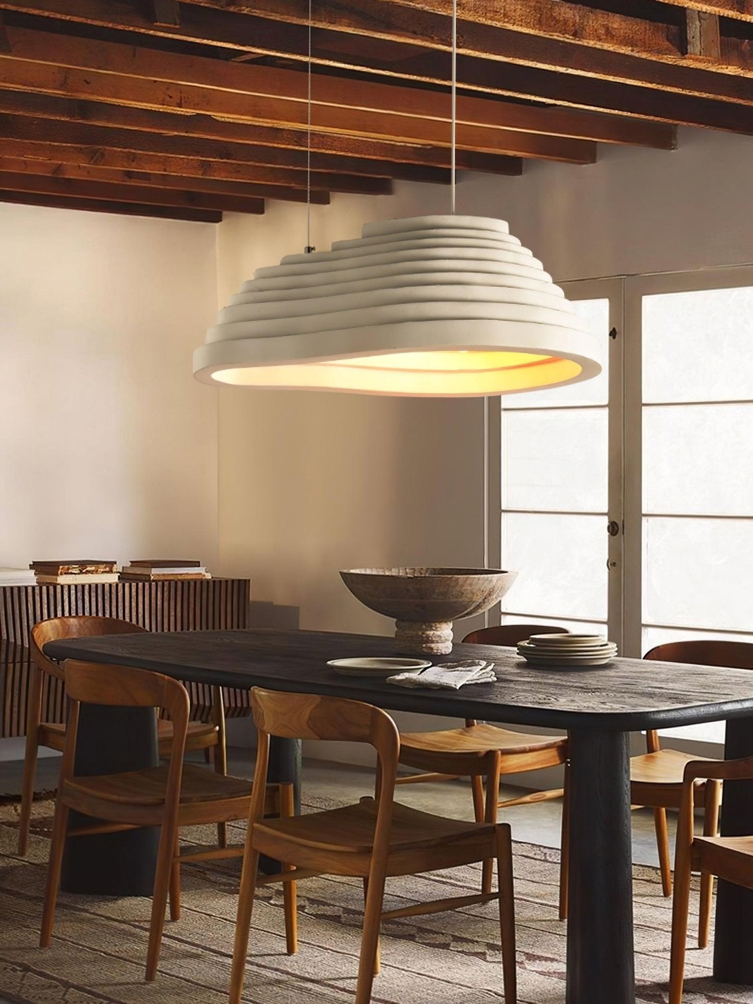 Modern Rice Field Sound Absorbing Resin Pendant Light Textured Acoustic Hanging Lamp for Offices and Homes