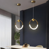 Modern Ring LED Crystal Pendant Light 11 Inch Small Circular Bedside Hanging Lamp
