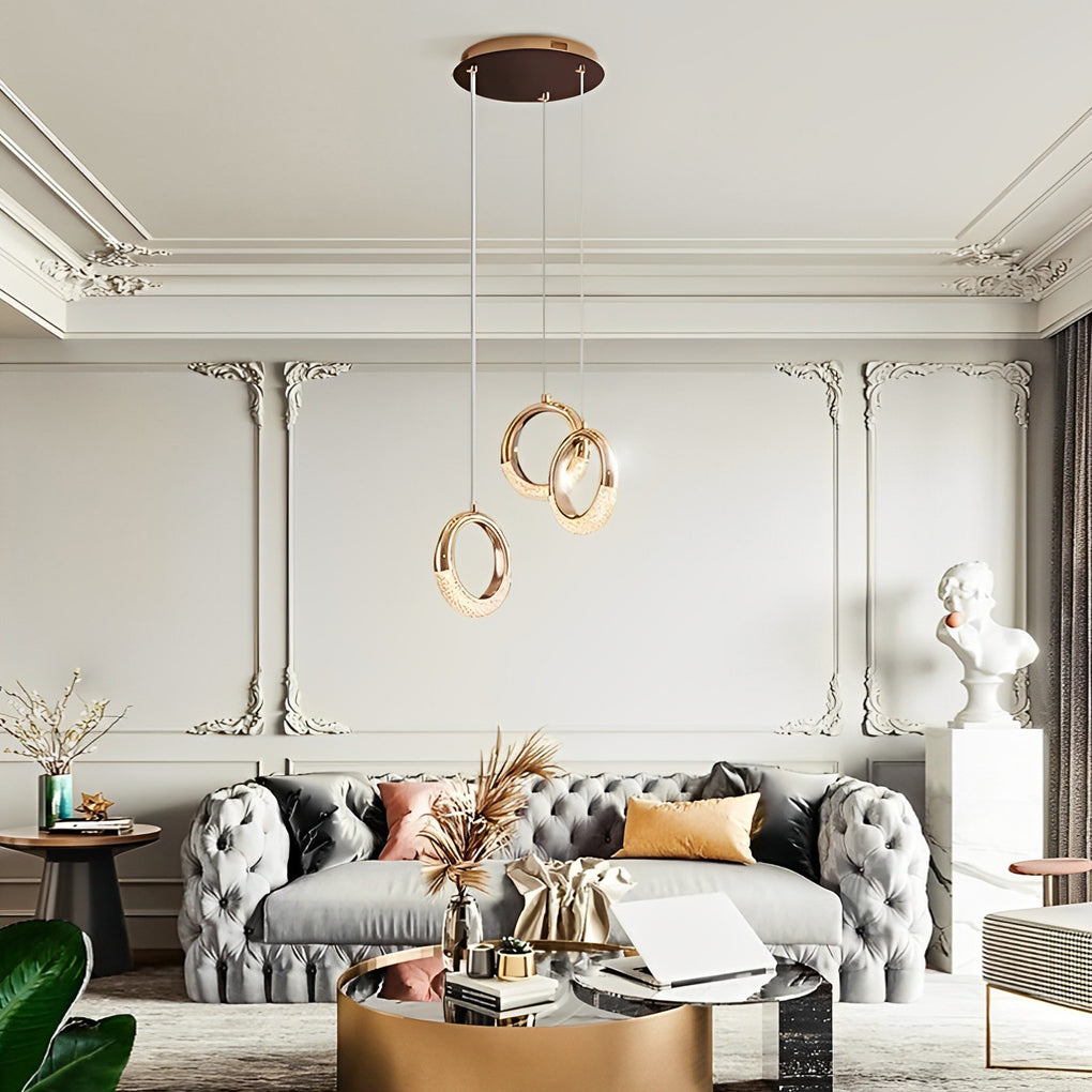 Modern Ring LED Pendant Light Electroplated Metal Circle Hanging Lamp for Dining Room and Bedroom