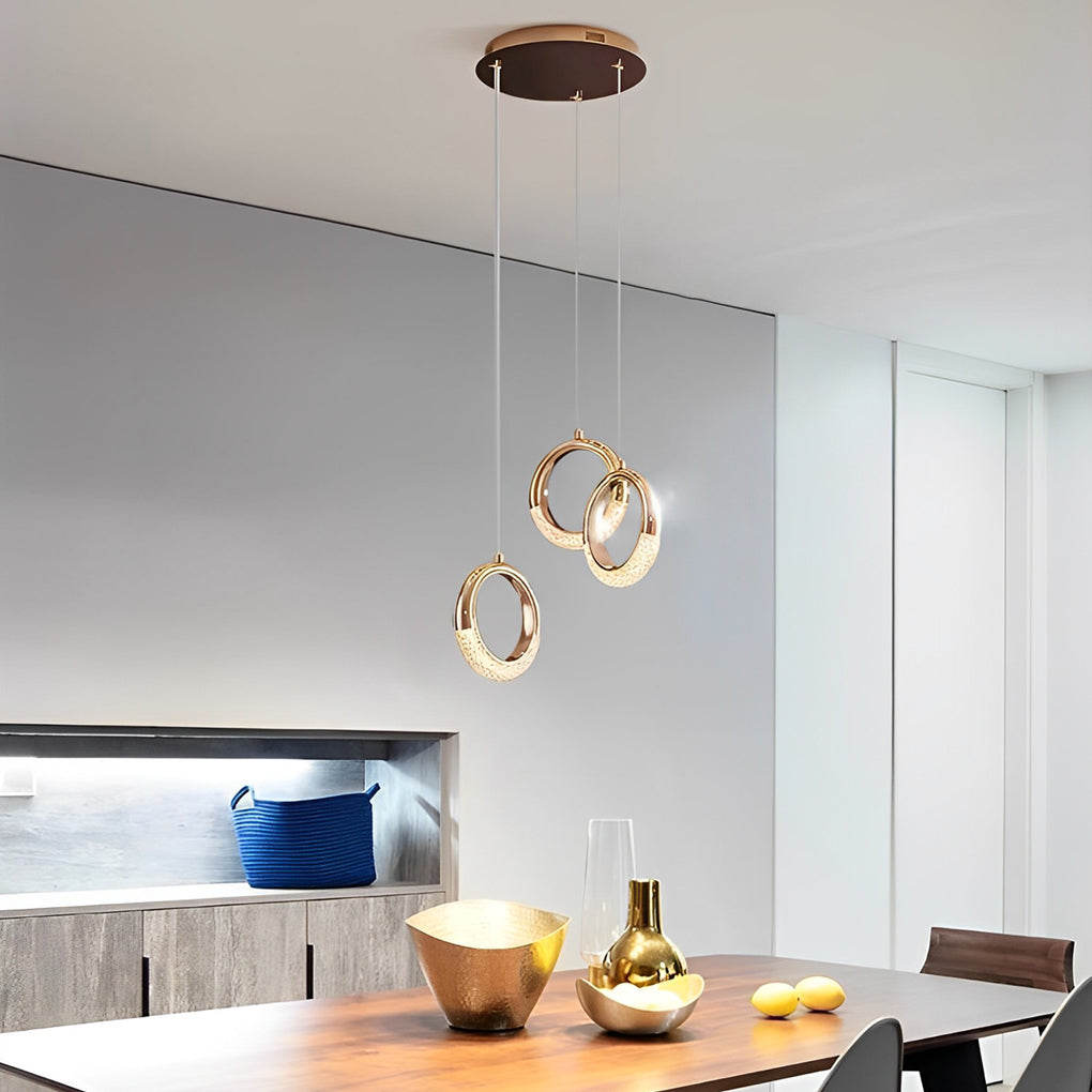 Modern Ring LED Pendant Light Electroplated Metal Circle Hanging Lamp for Dining Room and Bedroom