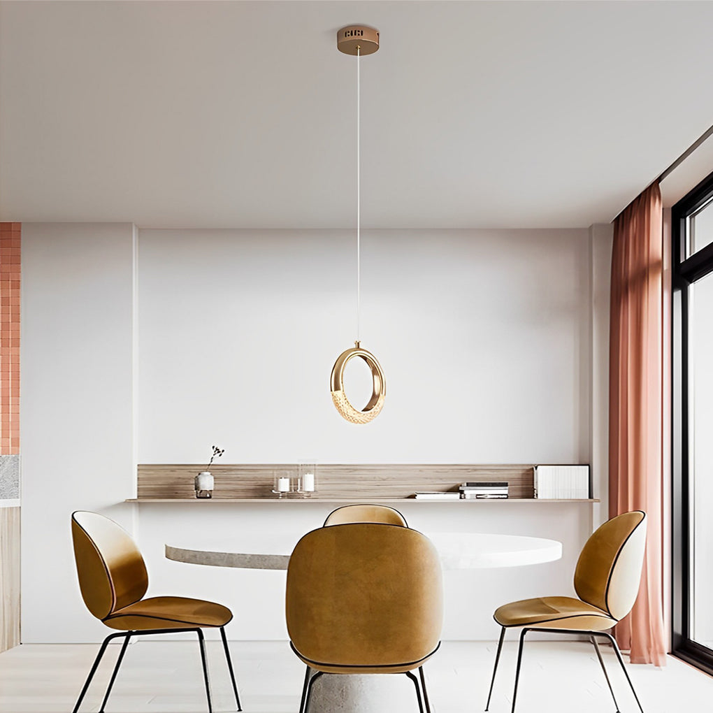 Modern Ring LED Pendant Light Electroplated Metal Circle Hanging Lamp for Dining Room and Bedroom