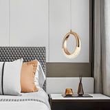Modern Ring LED Pendant Light Electroplated Metal Circle Hanging Lamp for Dining Room and Bedroom