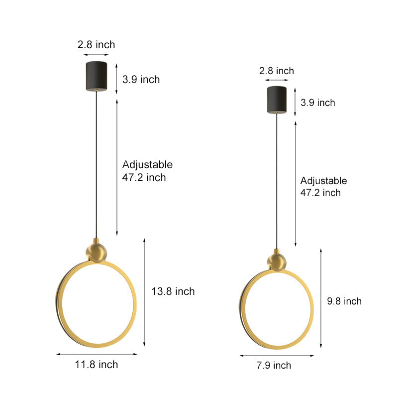 Modern Ring LED Pendant Light with Leather Accent 3 Step Dimming Aluminum Hanging Lamp