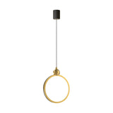 Modern Ring LED Pendant Light with Leather Accent 3 Step Dimming Aluminum Hanging Lamp