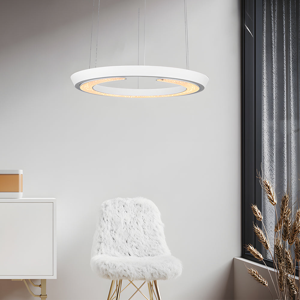 Modern Ring Shaped LED Pendant Light with Acrylic Shade and Adjustable Height for Living Room