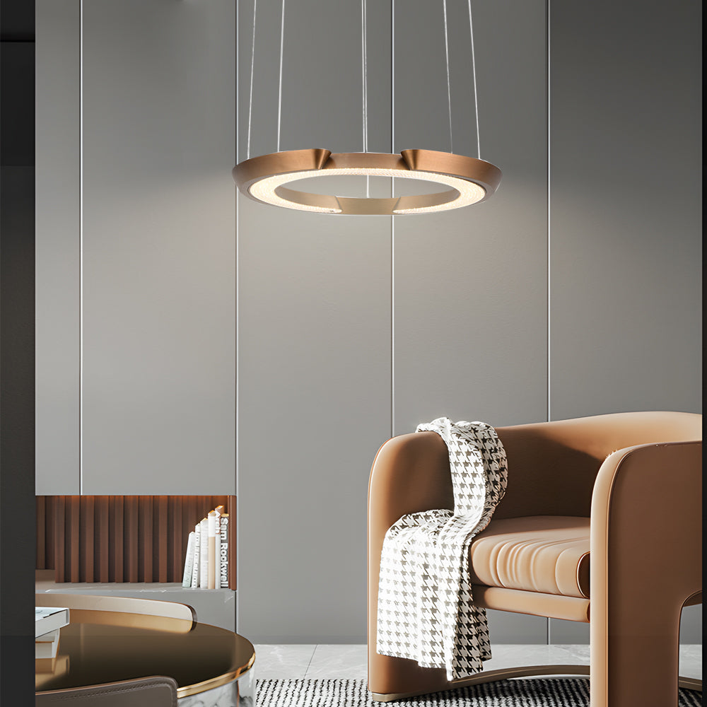 Modern Ring Shaped LED Pendant Light with Acrylic Shade and Adjustable Height for Living Room