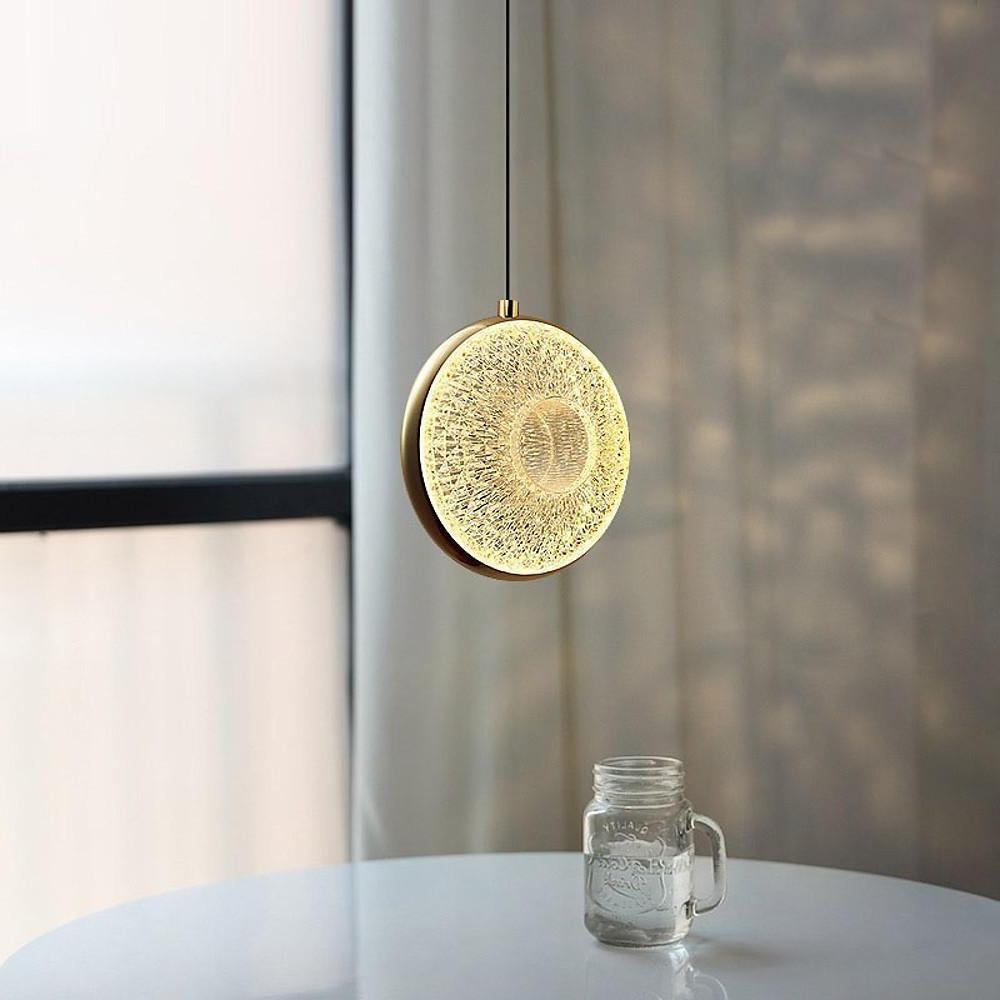 Modern Ring Shaped LED Pendant Light with Electroplated Metal and Acrylic Shade for Dining Room