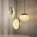 Modern Ring Shaped LED Pendant Light with Electroplated Metal and Acrylic Shade for Dining Room