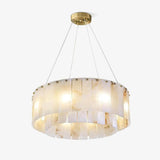 Modern Rock Alabaster Round Chandelier with Brass Hardware for Dining Room