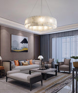 Modern Rock Alabaster Round Chandelier with Brass Hardware for Dining Room