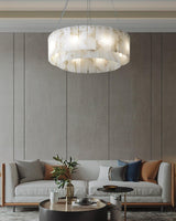 Modern Rock Alabaster Round Chandelier with Brass Hardware for Dining Room