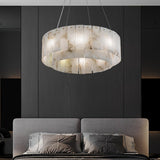 Modern Rock Alabaster Round Chandelier with Brass Hardware for Dining Room