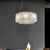 Modern Rock Alabaster Round Chandelier with Brass Hardware for Dining Room