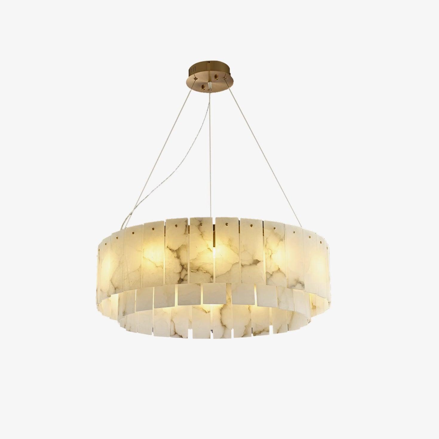 Modern Rock Alabaster Round Chandelier with Brass Hardware for Dining Room