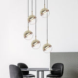 Modern Rose Gold Crystal Globe LED Pendant Light Adjustable Hanging Lamp for Dining Room