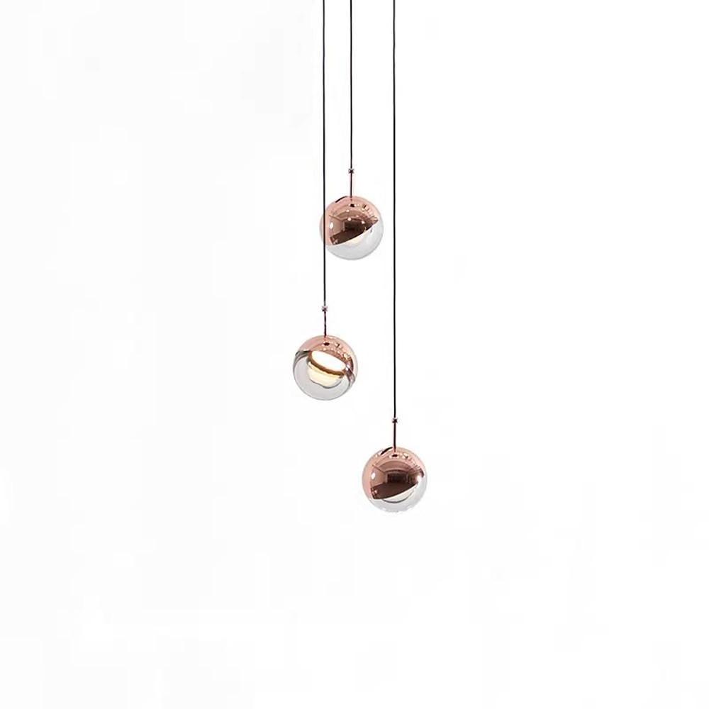 Modern Rose Gold Crystal Globe LED Pendant Light Adjustable Hanging Lamp for Dining Room