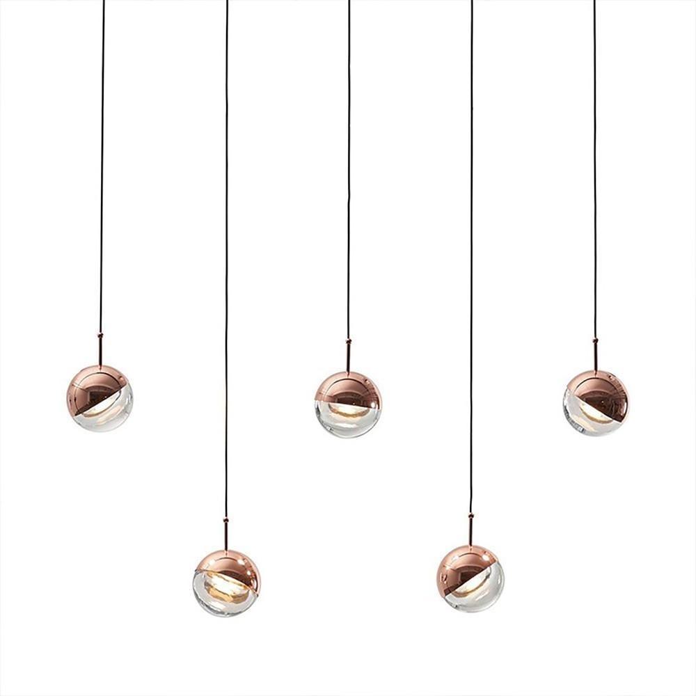 Modern Rose Gold Crystal Globe LED Pendant Light Adjustable Hanging Lamp for Dining Room