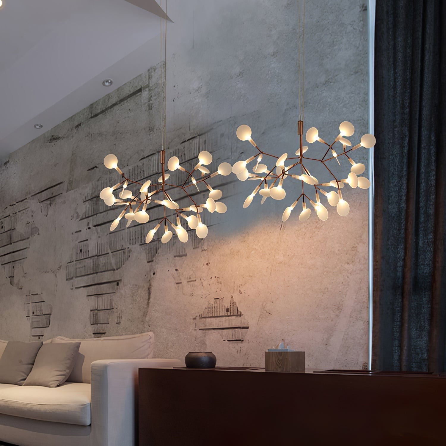 Modern Rose Gold Firefly LED Chandelier Contemporary Nature Inspired Leaf Pendant Lighting
