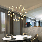 Modern Rose Gold Firefly LED Chandelier Contemporary Nature Inspired Leaf Pendant Lighting