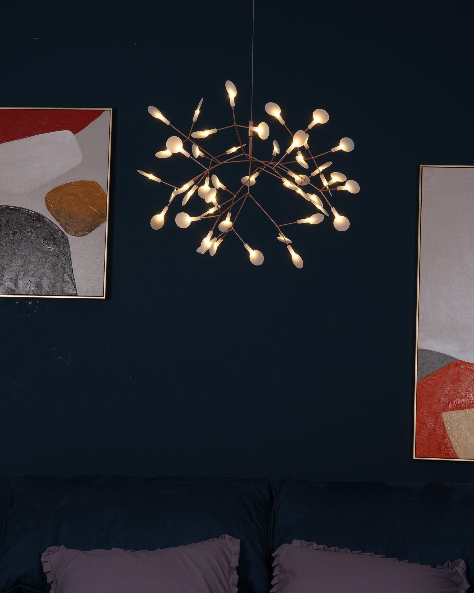 Modern Rose Gold Firefly LED Chandelier Contemporary Nature Inspired Leaf Pendant Lighting