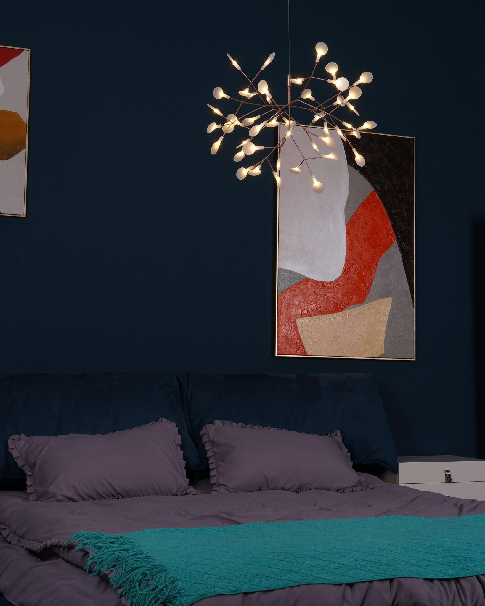 Modern Rose Gold Firefly LED Chandelier Contemporary Nature Inspired Leaf Pendant Lighting