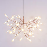 Modern Rose Gold Firefly LED Chandelier Contemporary Nature Inspired Leaf Pendant Lighting