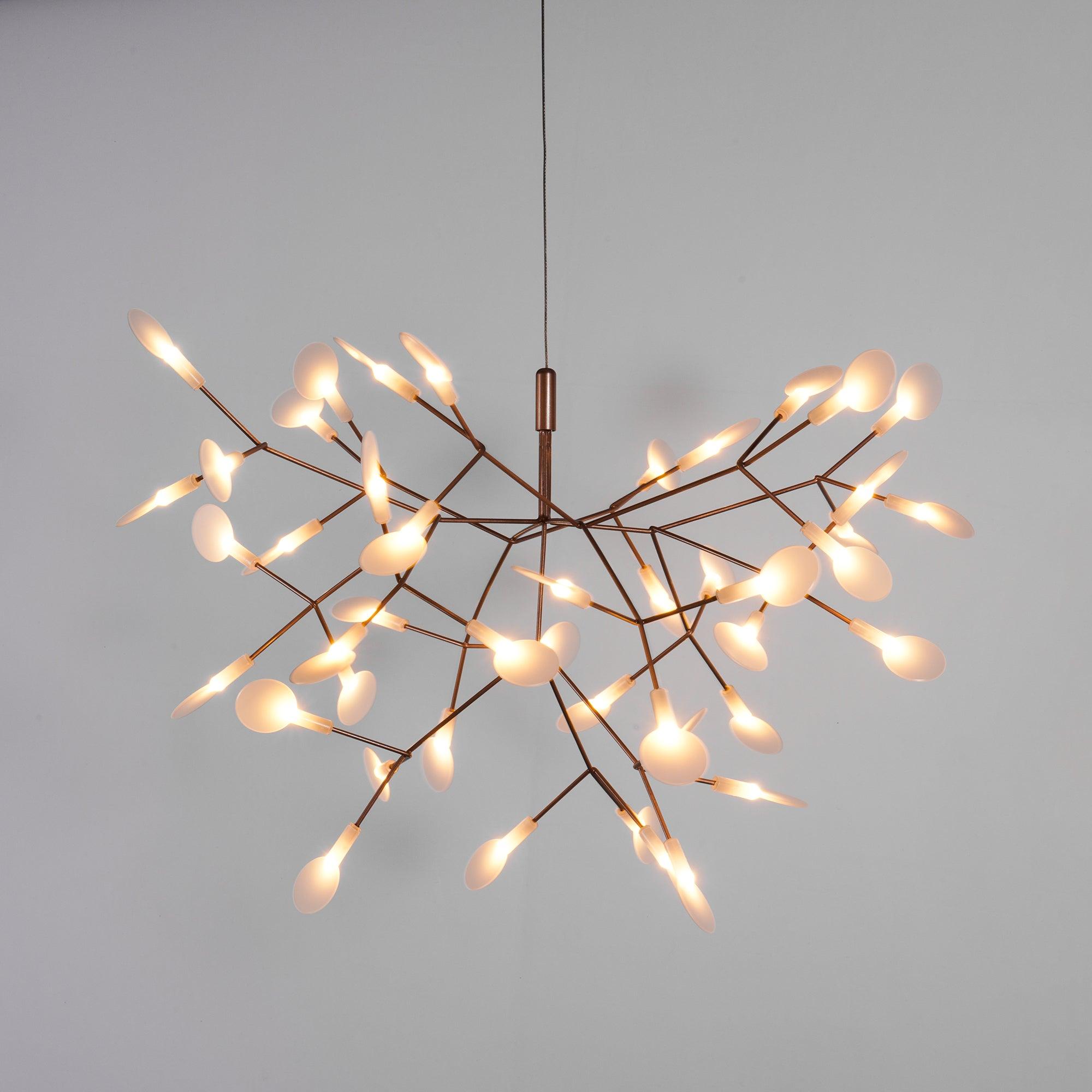 Modern Rose Gold Firefly LED Chandelier Contemporary Nature Inspired Leaf Pendant Lighting