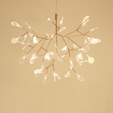 Modern Rose Gold Firefly LED Chandelier Contemporary Nature Inspired Leaf Pendant Lighting