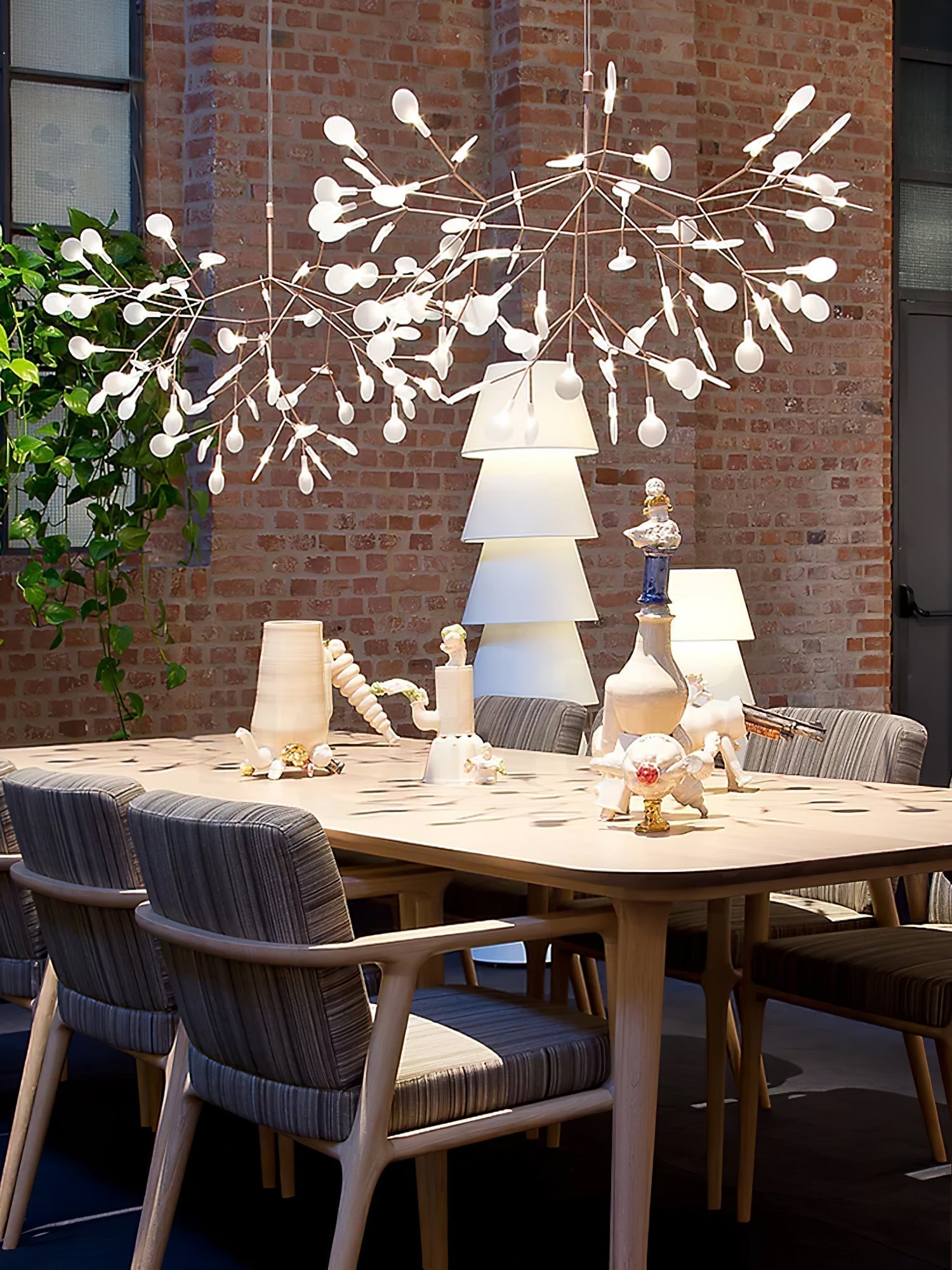 Modern Rose Gold Firefly LED Chandelier Contemporary Nature Inspired Leaf Pendant Lighting