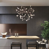 Modern Rose Gold Firefly LED Chandelier Contemporary Nature Inspired Leaf Pendant Lighting