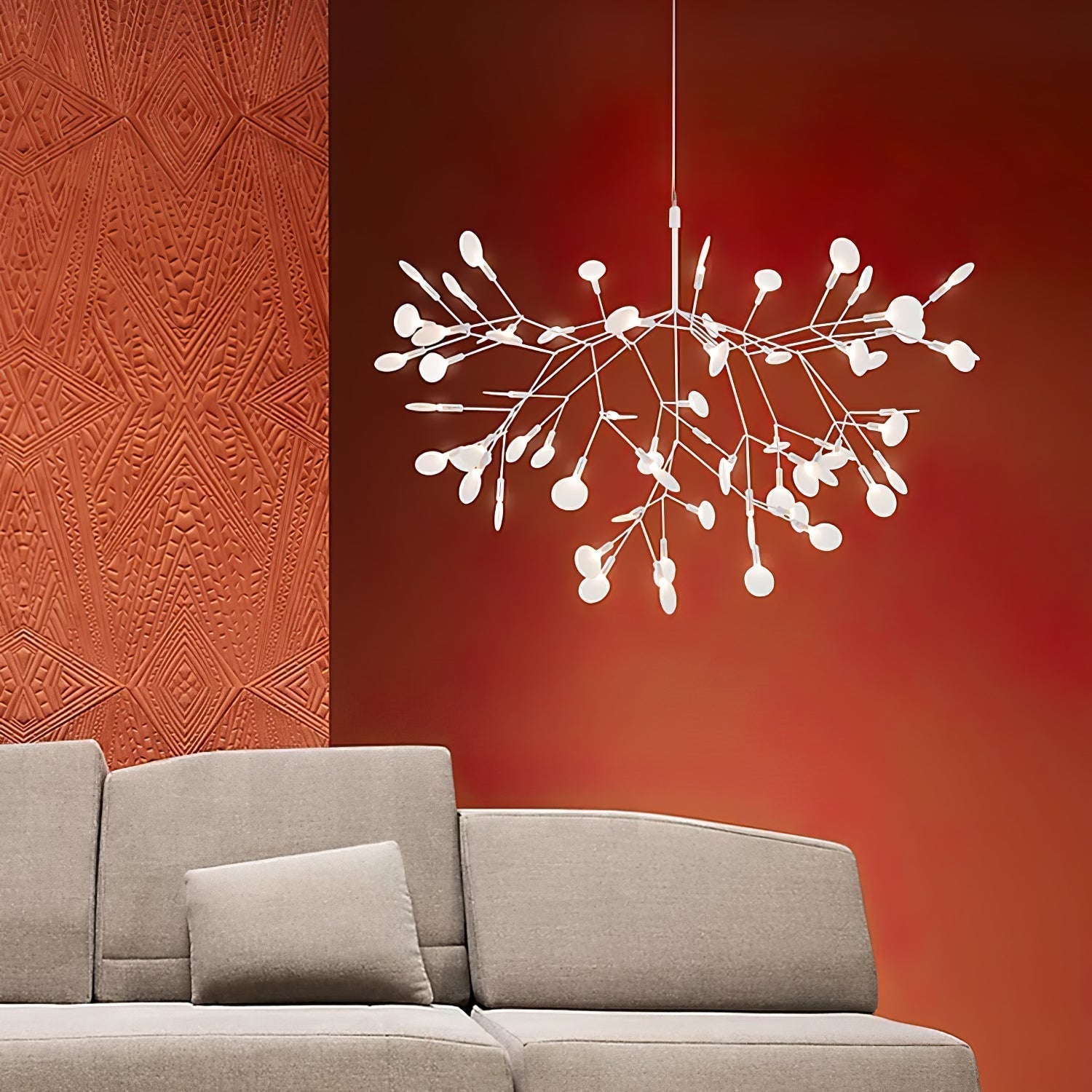 Modern Rose Gold Firefly LED Chandelier Contemporary Nature Inspired Leaf Pendant Lighting