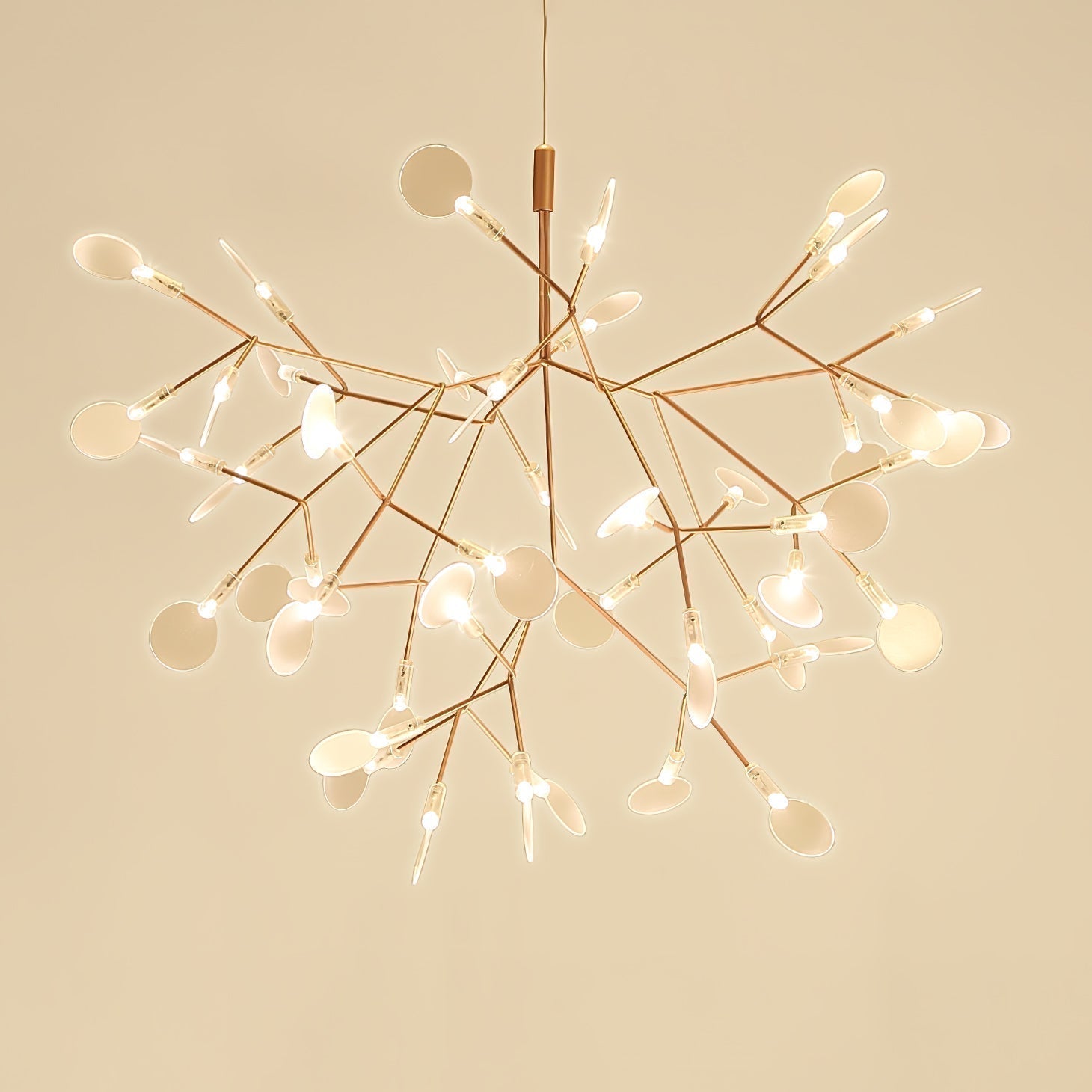 Modern Rose Gold Firefly LED Chandelier Contemporary Nature Inspired Leaf Pendant Lighting
